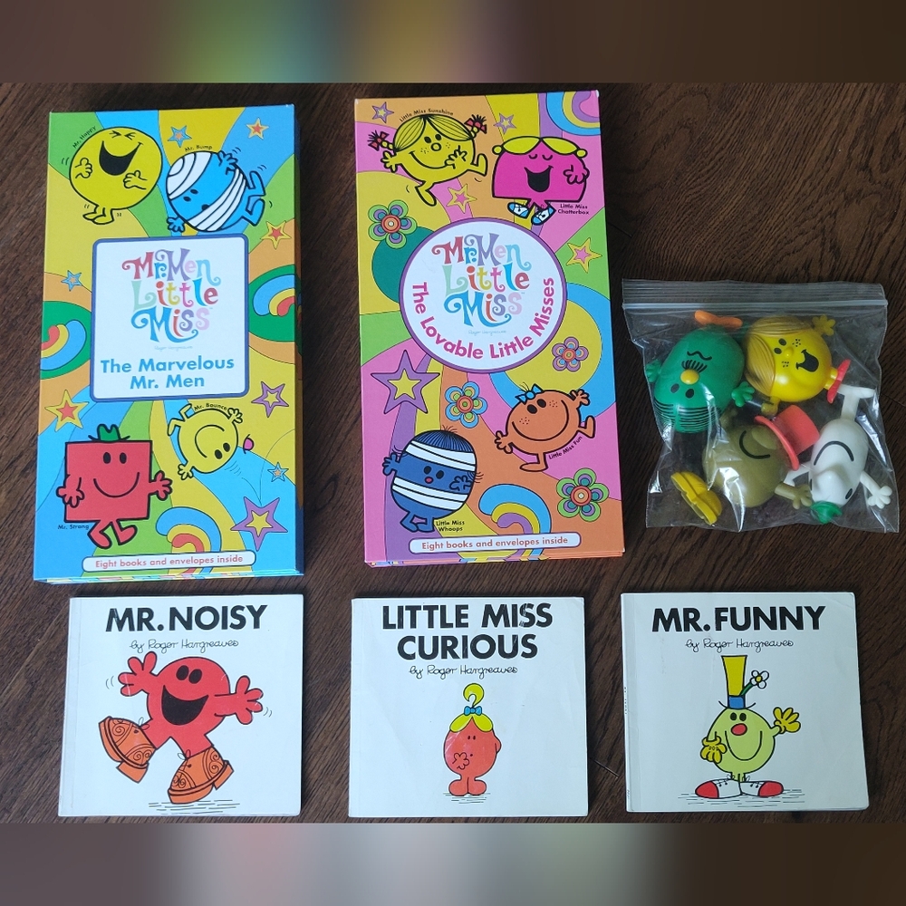 Mr.Men Little Miss 2 Book Box Sets (each set has 8) PLUS 3 bonus books + figures